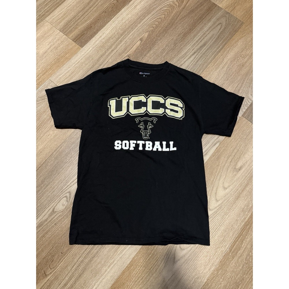 Champion T Shirt Mens Medium Black UCCS Softball Short Sleeve Graphic Tee - Picture 1 of 5